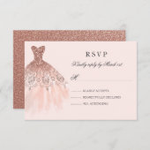 Rose Gold Sparkkleid Quinceanera UAWG RSVP Karte (Vorne/Hinten)