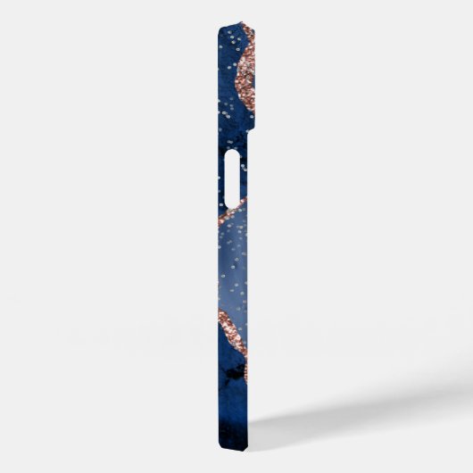 Rose Gold Sparkle Blue Abstrakt Monogram Case-Mate iPhone Hülle (Rückseite / Rechts)