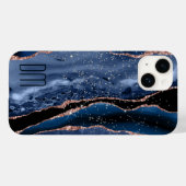 Rose Gold Sparkle Blue Abstrakt Monogram Case-Mate iPhone Hülle (Rückseite (Horizontal))