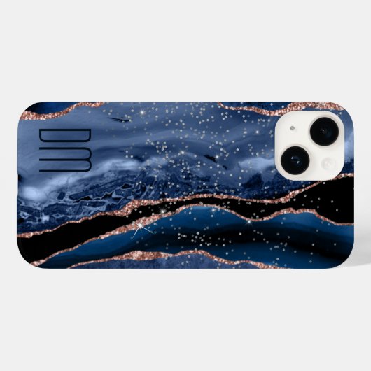 Rose Gold Sparkle Blue Abstrakt Monogram Case-Mate iPhone Hülle (Rückseite (Horizontal))