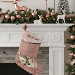 Rose Gold Sparkle Deer Fawn Personalisiert Kleiner Weihnachtsstrumpf