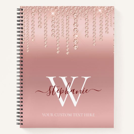 Rose Gold Sparkle Diamond Monogram Script Notizblock (Vorderseite)