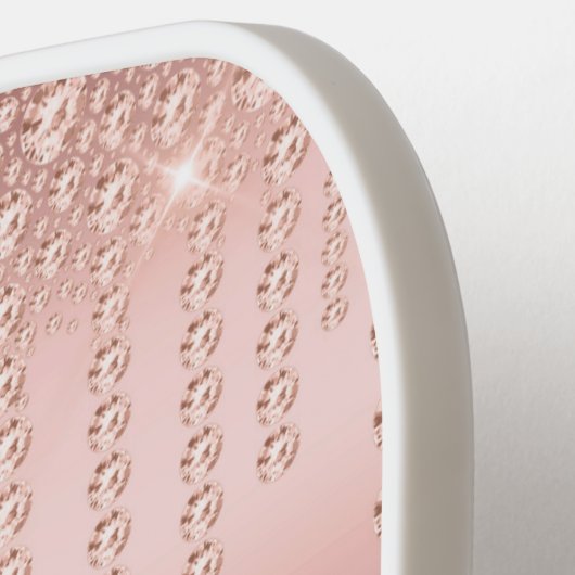 Rose Gold Sparkle Diamond Monogram Script Pickleball Schläger (Linke Seite)