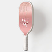 Rose Gold Sparkle Diamond Monogram Script Pickleball Schläger (Links)