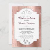 Rose Gold Sparkle Diamond Tiara Quinceañera Einladung (Vorderseite)