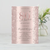 Rose Gold Sparkle Diamonds 80. Geburtstag Einladung (Stehend Vorderseite)