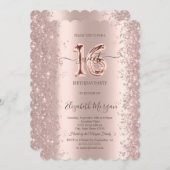 Rose Gold Sparkle Diamonds Sweet 16 Einladung (Vorne/Hinten)