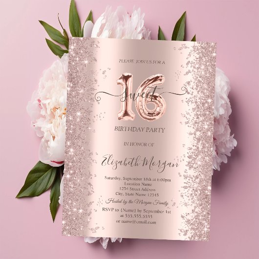 Rose Gold Sparkle Diamonds Sweet 16 Einladung