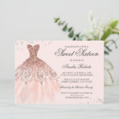 Rose Gold Sparkle Dress 16 . Geburtstag Einladung (Stehend Vorderseite)