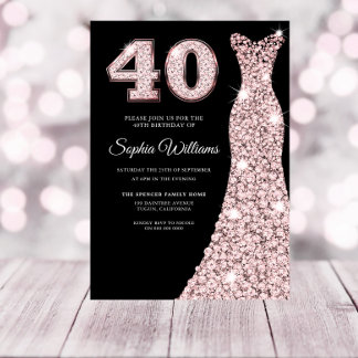 Rose gold Sparkle Dress 40. Geburtstag Party Schwa Einladung