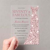 Rose Gold Sparkle Dress 70. Geburtstag Acryleinladungen (Insitu (Handheld))