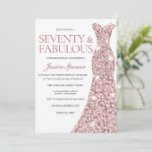 Rose Gold Sparkle Dress 70. Geburtstag Einladung (Stehend Vorderseite)
