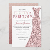 Rose Gold Sparkle Dress 80. Geburtstag Einladung (Vorne/Hinten)