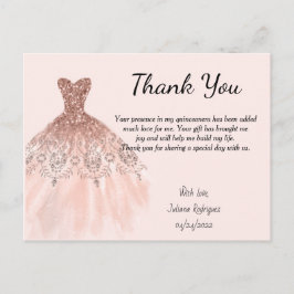 Rose Gold Sparkle Dress Danke Karte Quinceañera