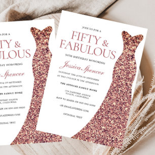 Rose Gold Sparkle Dress Frauen 50. Geburtstagspart Einladung