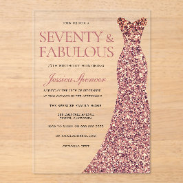 Rose Gold Sparkle Dress Frauen 70. Geburtstagspart Acryleinladungen