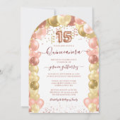 Rose Gold Sparkle Dress Quinceañera Ballon Arch Einladung (Rückseite)