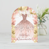 Rose Gold Sparkle Dress Quinceañera Ballon Arch Einladung (Stehend Vorderseite)