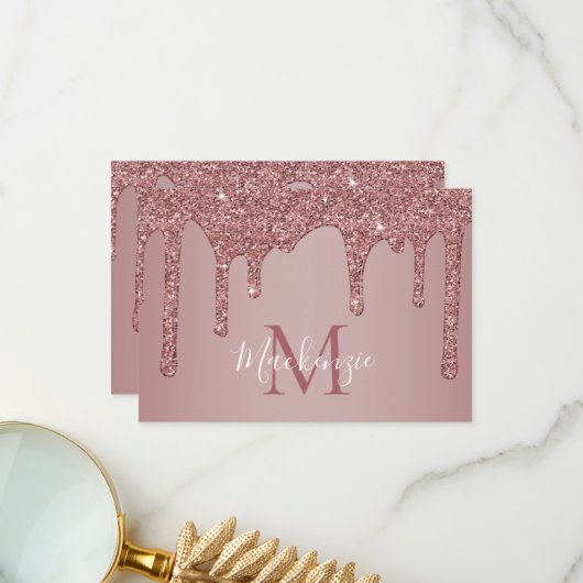 Rose Gold Sparkle Drilling Glitzer Monogram Dankeskarte (Vorderseite/Rückseite Beispiel)