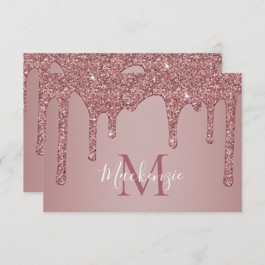 Rose Gold Sparkle Drilling Glitzer Monogram Dankeskarte (Vorne/Hinten)