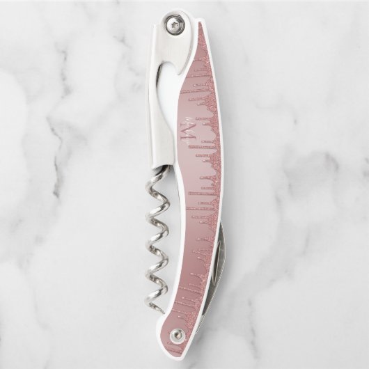 Rose Gold Sparkle Drilling Glitzer Monogram Kellnermesser (Vorderseite)