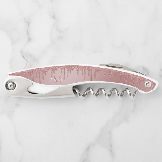 Rose Gold Sparkle Drilling Glitzer Monogram Kellnermesser (Vorderseite)