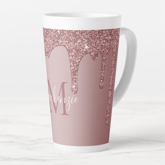 Rose Gold Sparkle Drilling Glitzer Monogram Milchtasse (Rechte Ecke)