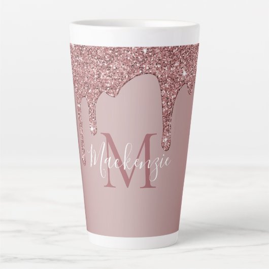 Rose Gold Sparkle Drilling Glitzer Monogram Milchtasse (Vorderseite)