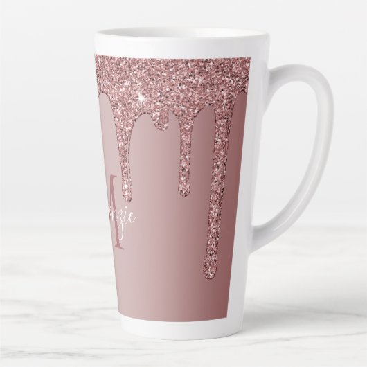 Rose Gold Sparkle Drilling Glitzer Monogram Milchtasse (Rechts)
