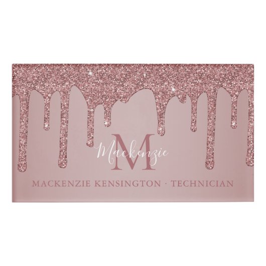 Rose Gold Sparkle Drilling Glitzer Monogram Namenschild (Vorderseite)
