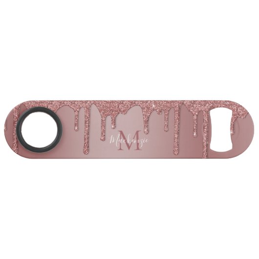 Rose Gold Sparkle Drilling Glitzer Monogram Speed Flaschenöffner (Vorderseite (Horizontal))