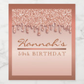 Rose Gold Sparkle Drippy Drip Birthday Party Weinetikett (Einzelnes Label)