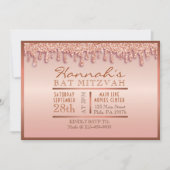 Rose Gold Sparkle Drippy Tropfen Bat Mitzvah Einla Einladung (Vorderseite)