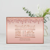 Rose Gold Sparkle Drippy Tropfen Wedding Party Einladung (Stehend Vorderseite)