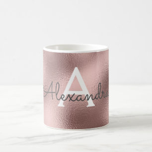 Rose Gold Sparkle Foil Monogram Name & Initial Kaffeetasse