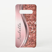 Rose Gold Sparkle Glam Bling Monogram Metal Samsung Galaxy Hülle (Rückseite)