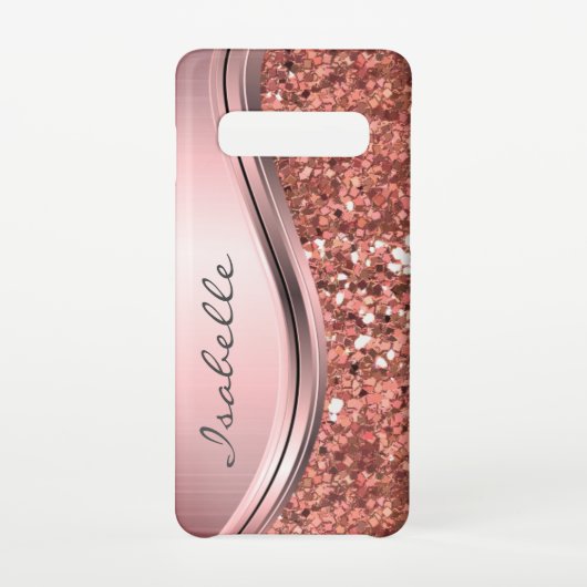 Rose Gold Sparkle Glam Bling Monogram Metal Samsung Galaxy Hülle (Rückseite)