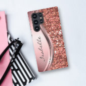Rose Gold Sparkle Glam Bling Monogram Metal Samsung Galaxy Hülle