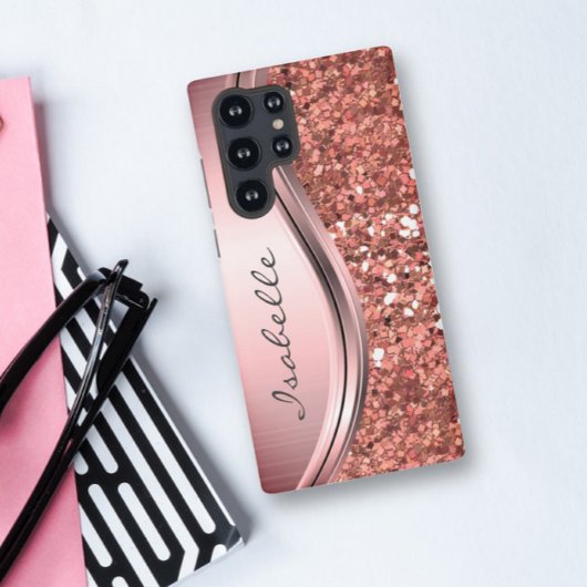 Rose Gold Sparkle Glam Bling Monogram Metal Samsung Galaxy Hülle