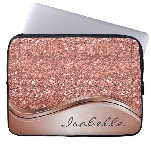 Rose Gold Sparkle Glam Bling Personalisiertes Meta Laptopschutzhülle (Vorderseite)