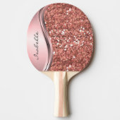 Rose Gold Sparkle Glam Bling Personalisiertes Meta Tischtennis Schläger (Vorderseite)