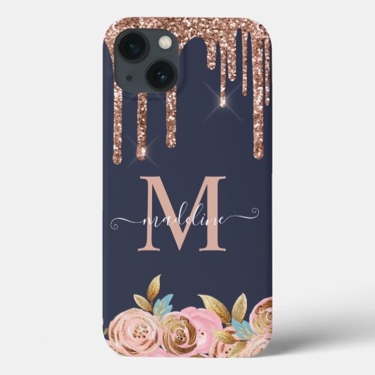 Rose Gold Sparkle Glam Glitzer Tropfen Monogram Case-Mate iPhone Hülle (Rückseite)