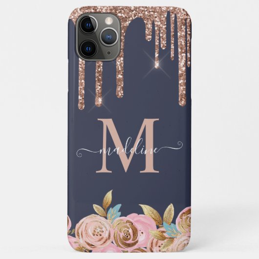 Rose Gold Sparkle Glam Glitzer Tropfen Monogram Fa Case-Mate iPhone Hülle (Rückseite)