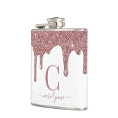 Rose Gold Sparkle Glam Glitzer Tropfen Monogram Flachmann (Links)