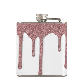 Rose Gold Sparkle Glam Glitzer Tropfen Monogram Flachmann (Rückseite)