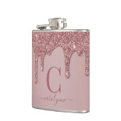 Rose Gold Sparkle Glam Glitzer Tropfen Monogram Flachmann (Links)