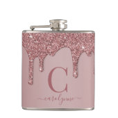 Rose Gold Sparkle Glam Glitzer Tropfen Monogram Flachmann (Vorderseite)