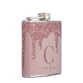 Rose Gold Sparkle Glam Glitzer Tropfen Monogram Flachmann (Rechts)