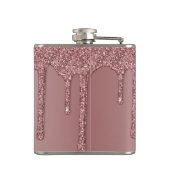 Rose Gold Sparkle Glam Glitzer Tropfen Monogram Flachmann (Rückseite)