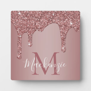 Rose Gold Sparkle Glam Glitzer Tropfen Monogram Fotoplatte